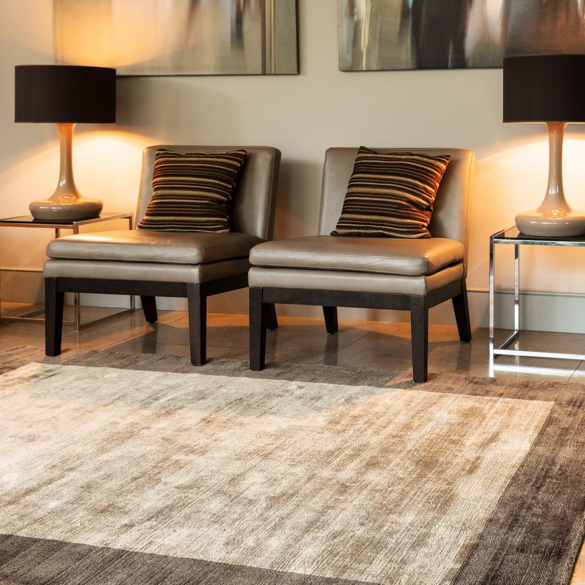 Blade Border Rugs in Chocolate and Mocha 200x200cm – image 1
