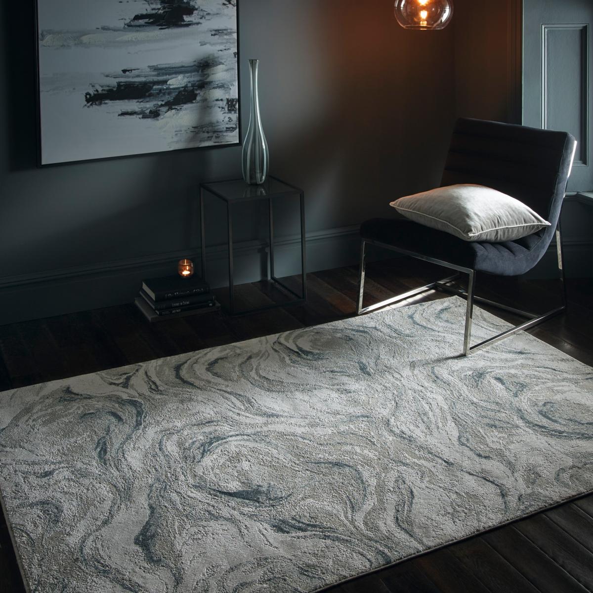 Lavico Swirling Marble Rug by Clarke & Clarke in Charcoal Grey200x290cm