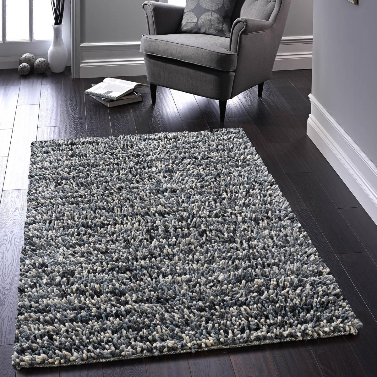 Rocks Shaggy Wool Rugs in Grey – image 1