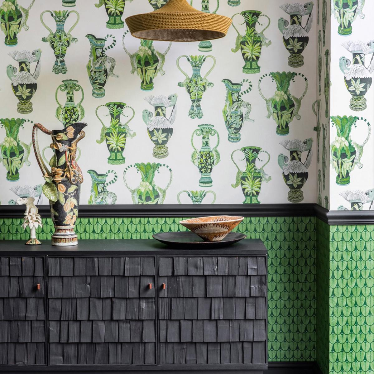 Khulu Vases Wallpaper 12056 by Cole & Son in Green CreamRoll