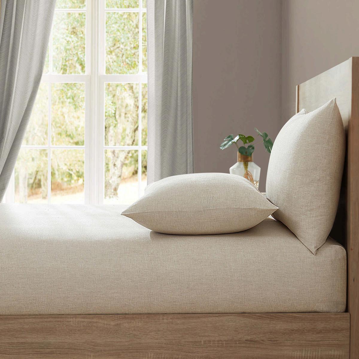 Lazy Linen Plain Fitted Bed Sheet in Linen Beige 135x200cm – image 1