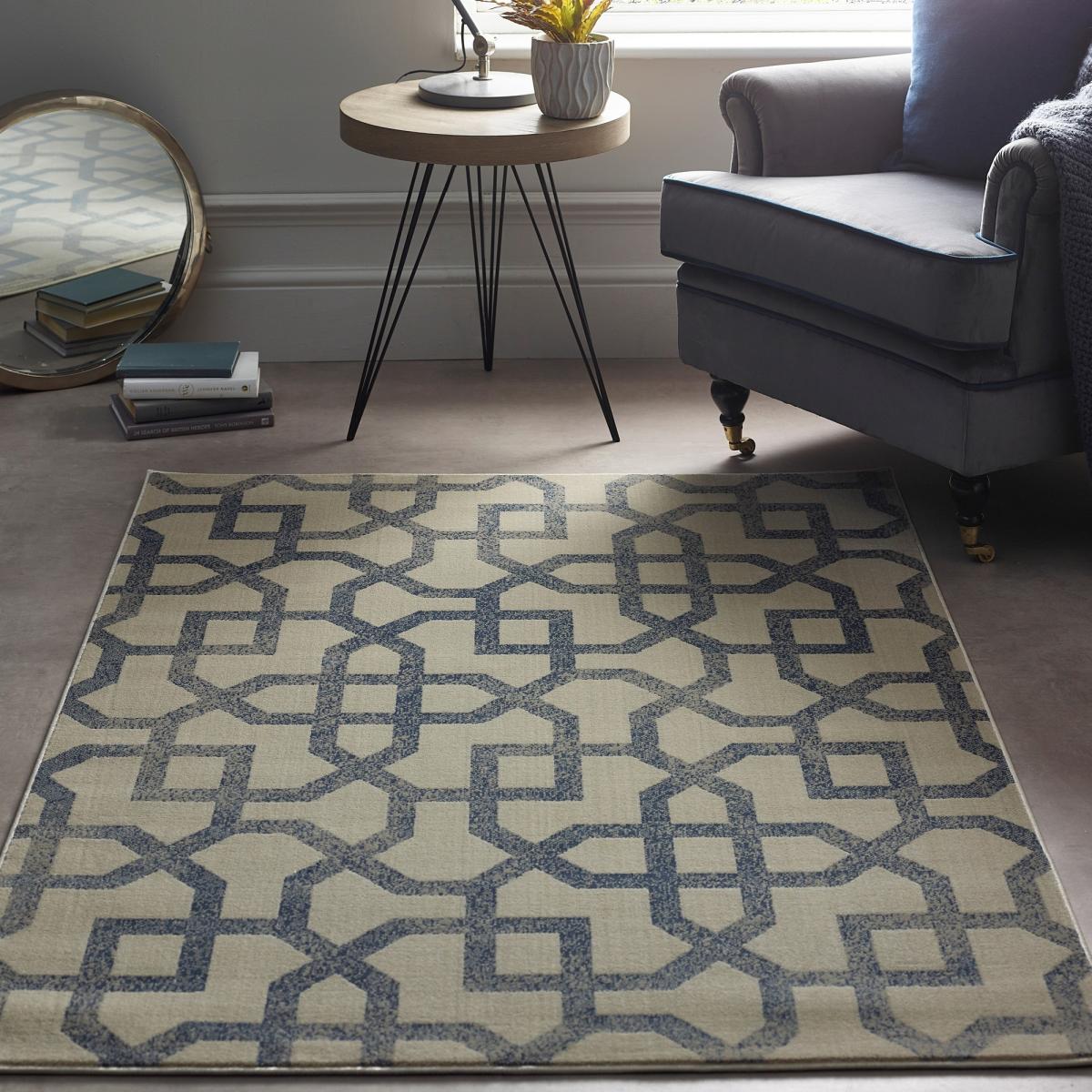 Avanti Geometric Modern Rug in Blue and Cream – image 1
