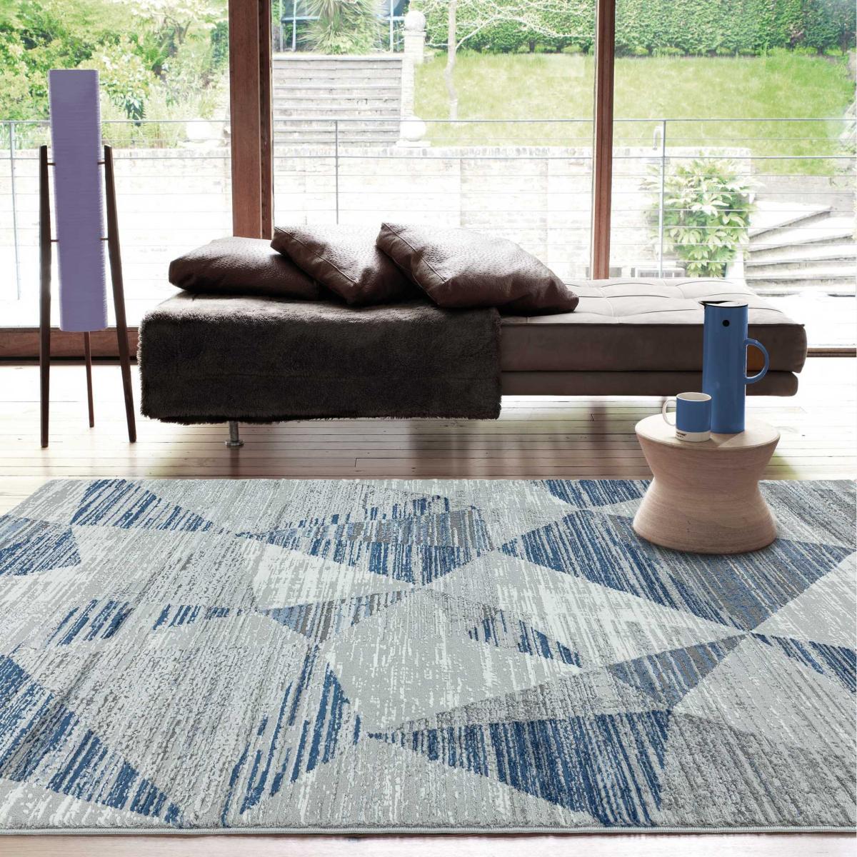 Orion Blocks Geometric Metallic Rugs in OR14 Blue – image 1
