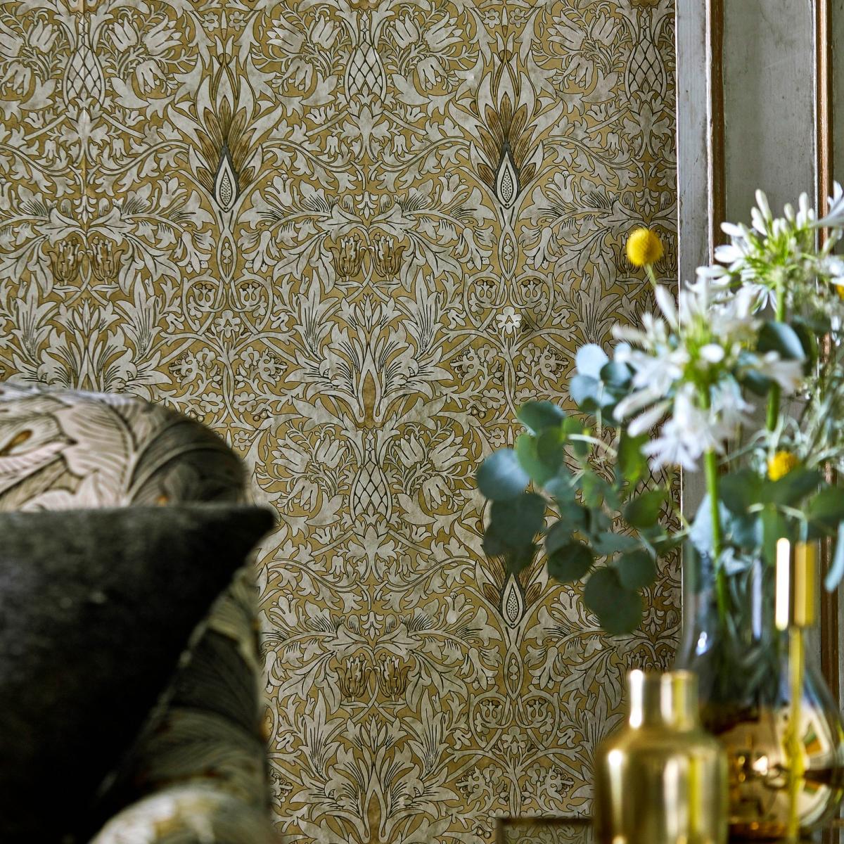 Snakeshead Wallpaper 216429 by Morris & Co in Gold Linen Roll – image 1