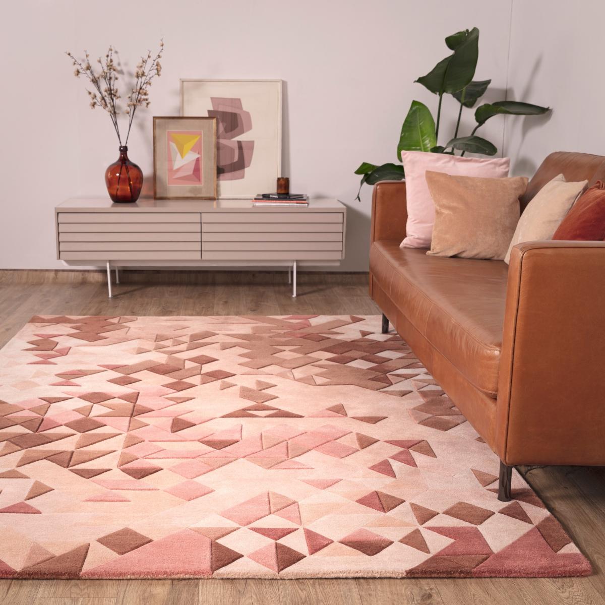 Enigma Modern Carved 3D Wool Rugs in Rose Pink Multi120x170cm – image 2