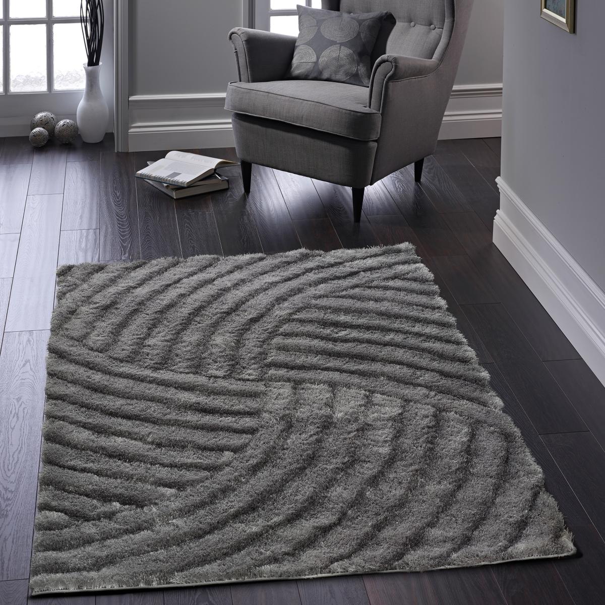 Dallas Carved Shaggy Rugs in Charcoal – image 1
