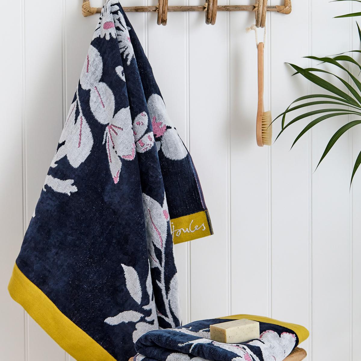 Floral Beasts Cotton Towels by Joules in Navy Blue 90x150cm – image 3