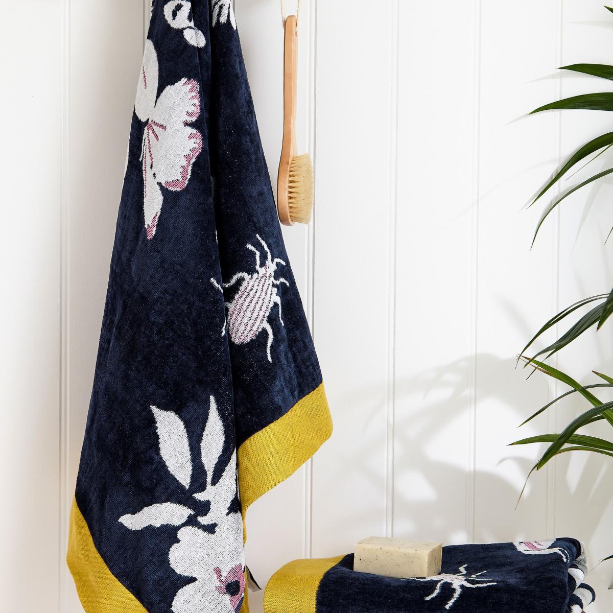 Floral Beasts Cotton Towels by Joules in Navy Blue 90x150cm – image 4