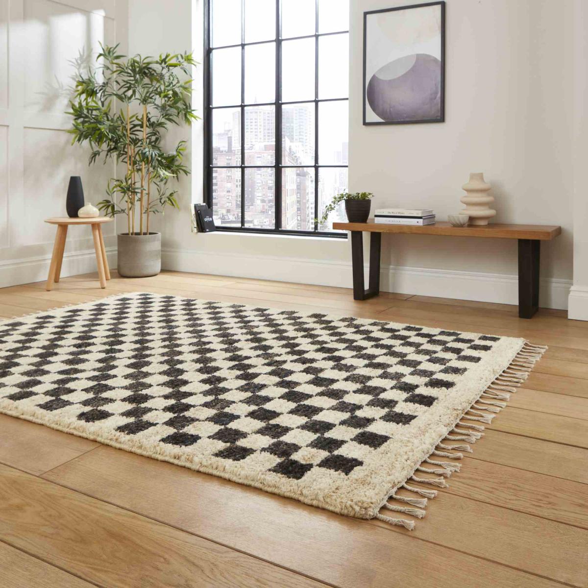 Hemp 26588 Shaggy Checked Rugs in Multi120X170cm – image 2