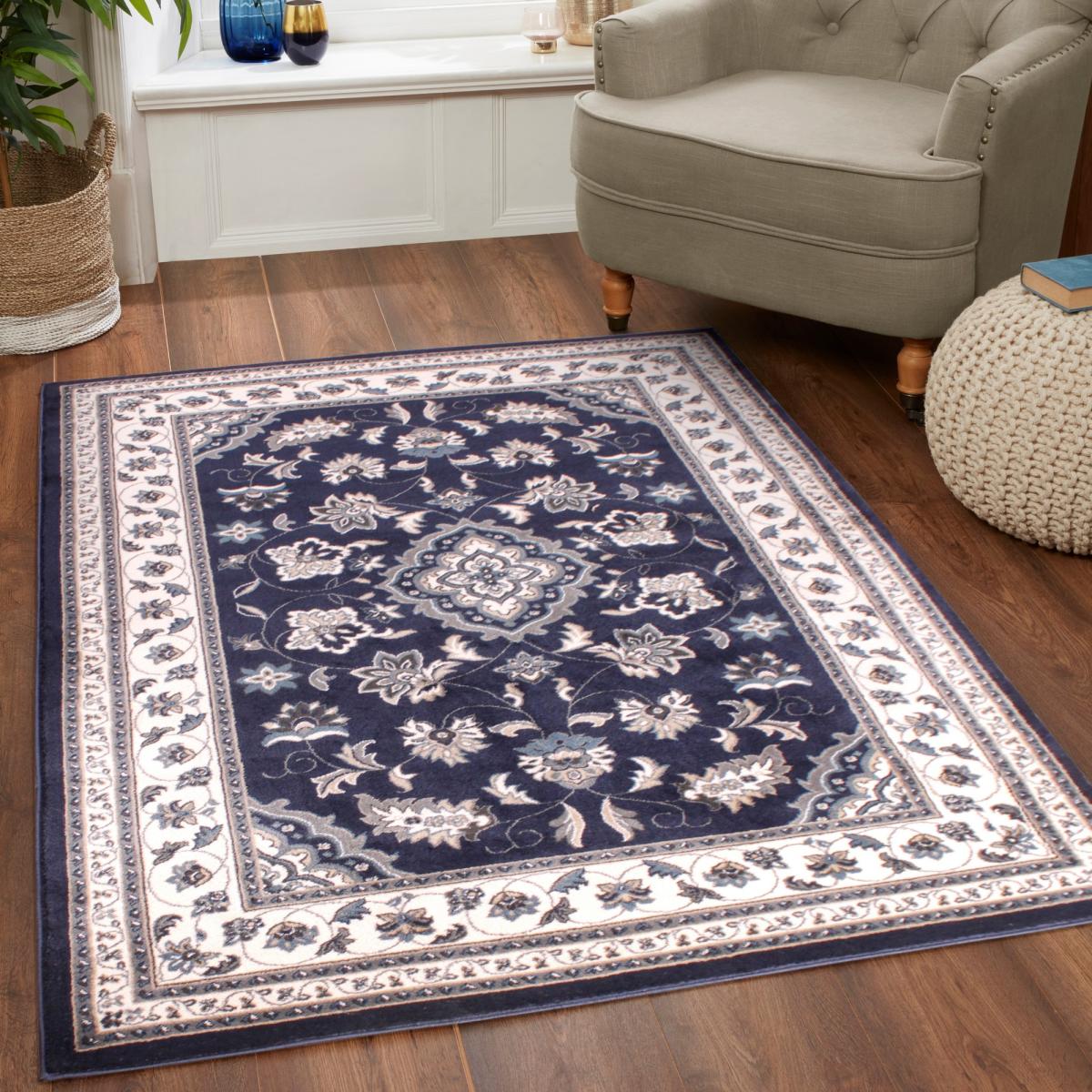 Sherborne Traditional Bordered Rugs in Navy Blue80x150cm – image 2