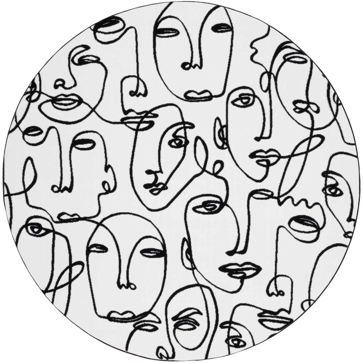Tiago 46316 AF100 Modern Faces Circle Rugs in White Black 160x160cm – image 3