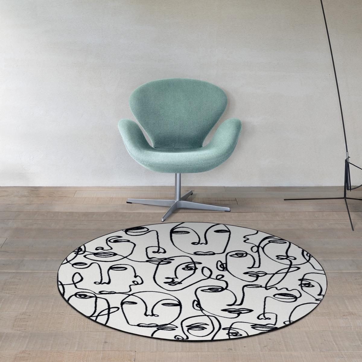 Tiago 46316 AF100 Modern Faces Circle Rugs in White Black 160x160cm – image 1