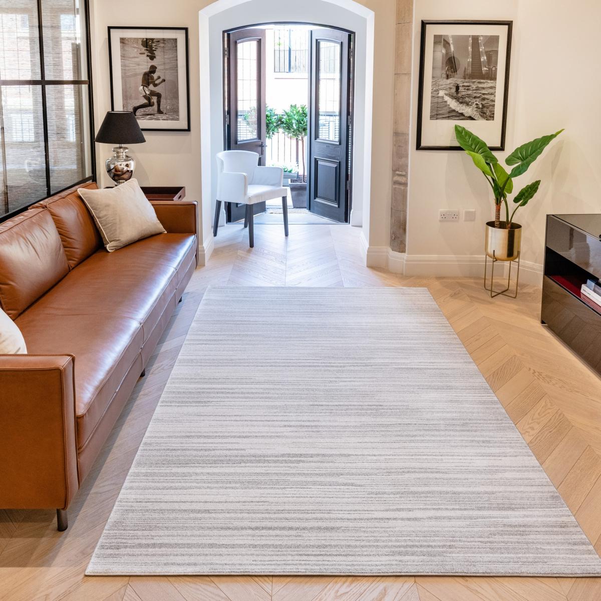 Uni Abstract Striped UNI902 Rugs in Stone – image 1