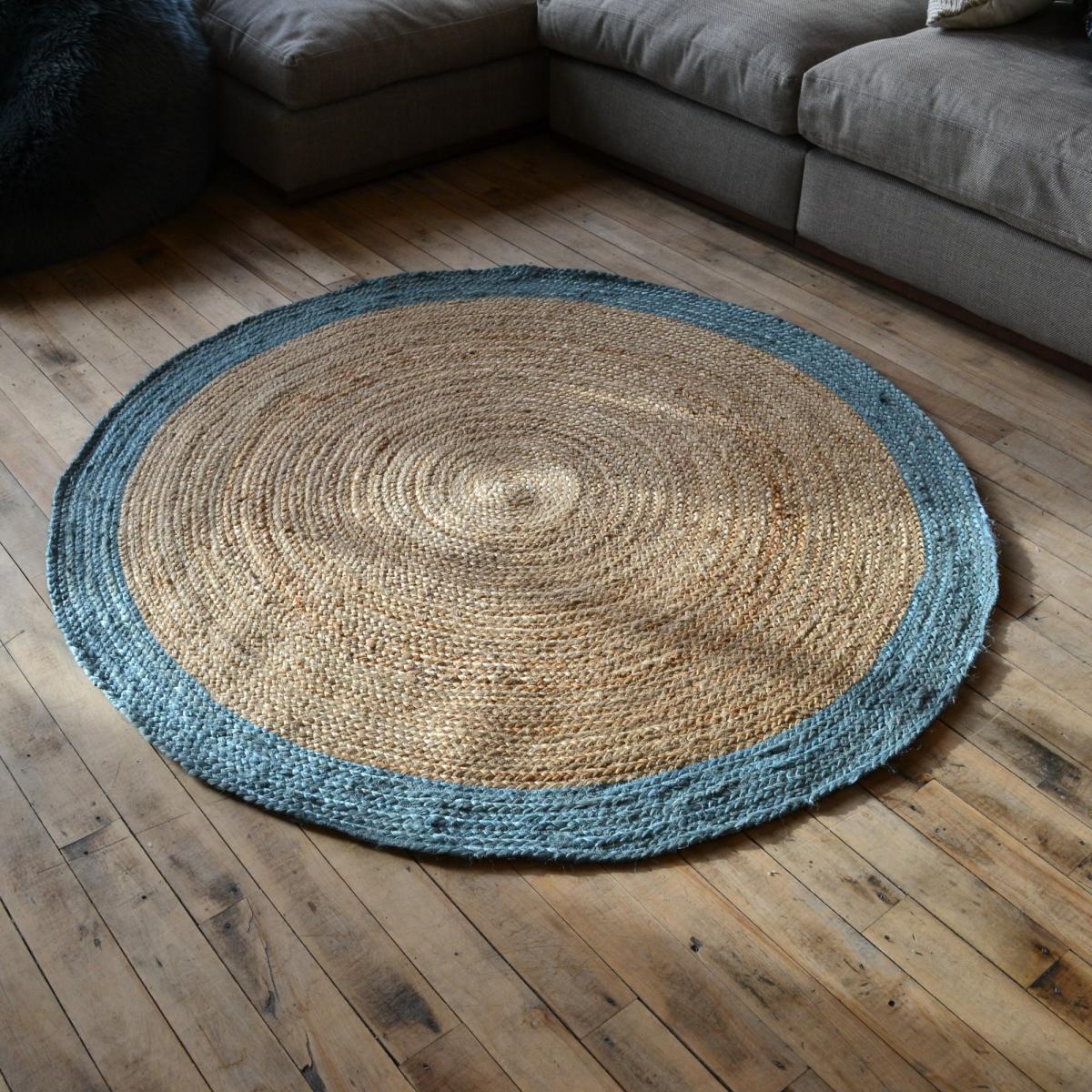 Jute Bordered Circle Rugs in Duck Egg Blue – image 1