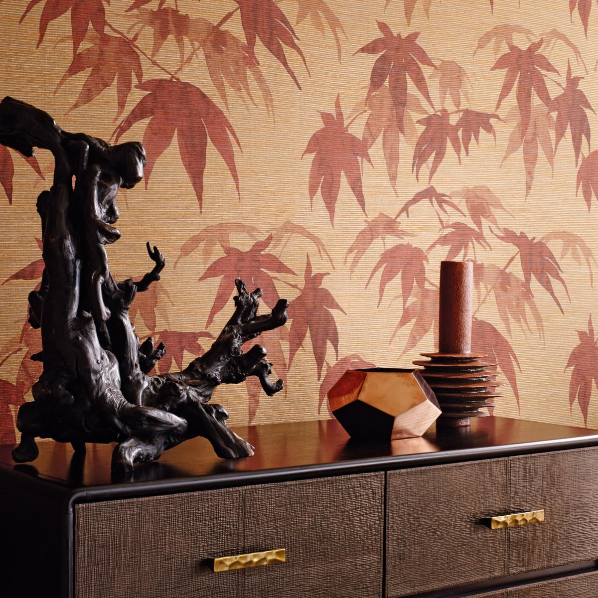 Acer Leaf Wallpaper 312496 by Zoffany in Red Wood Teal Blue Roll – image 2