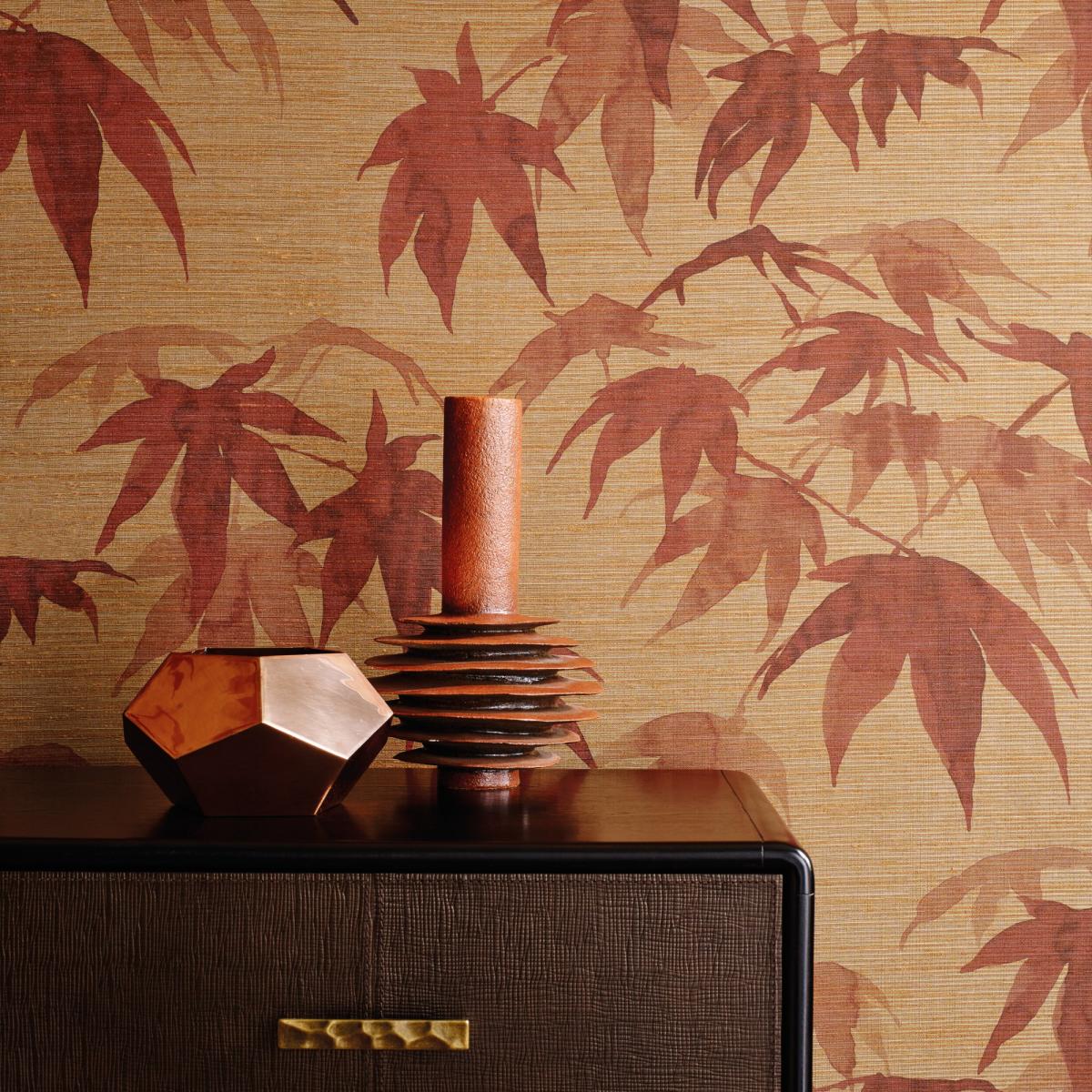 Acer Leaf Wallpaper 312496 by Zoffany in Red Wood Teal Blue Roll – image 3