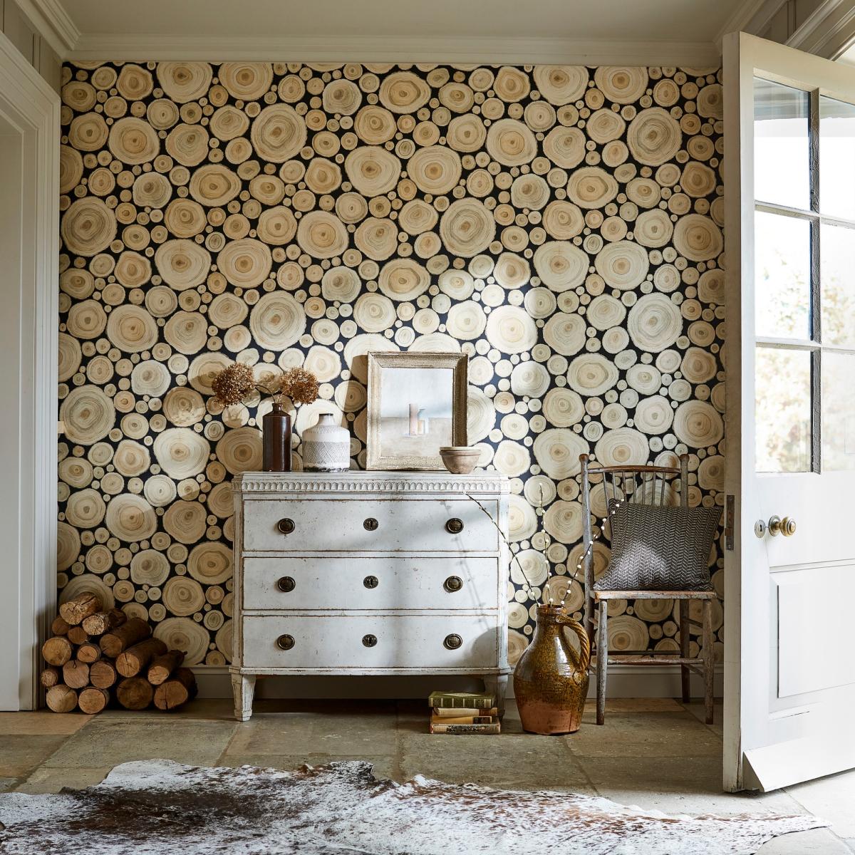 Alnwick Logs Wallpaper 216510 by Sanderson in Lacquer Black Roll – image 1
