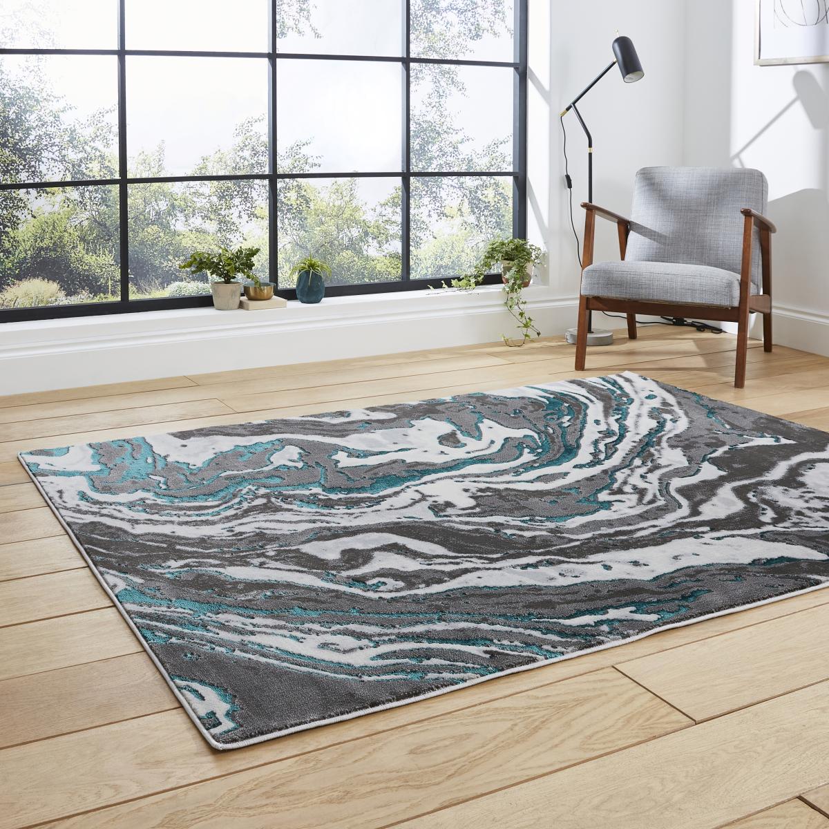 Apollo GR584 Modern Marble Textured Rugs in Grey Green