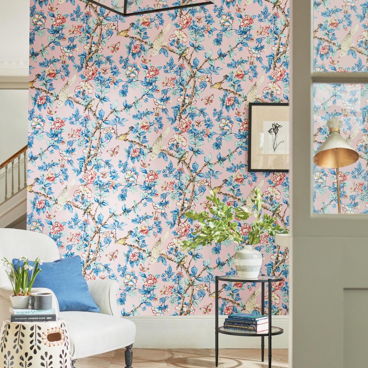 Caverley Wallpaper 217035 by Sanderson in Rose French Blue Roll – image 2