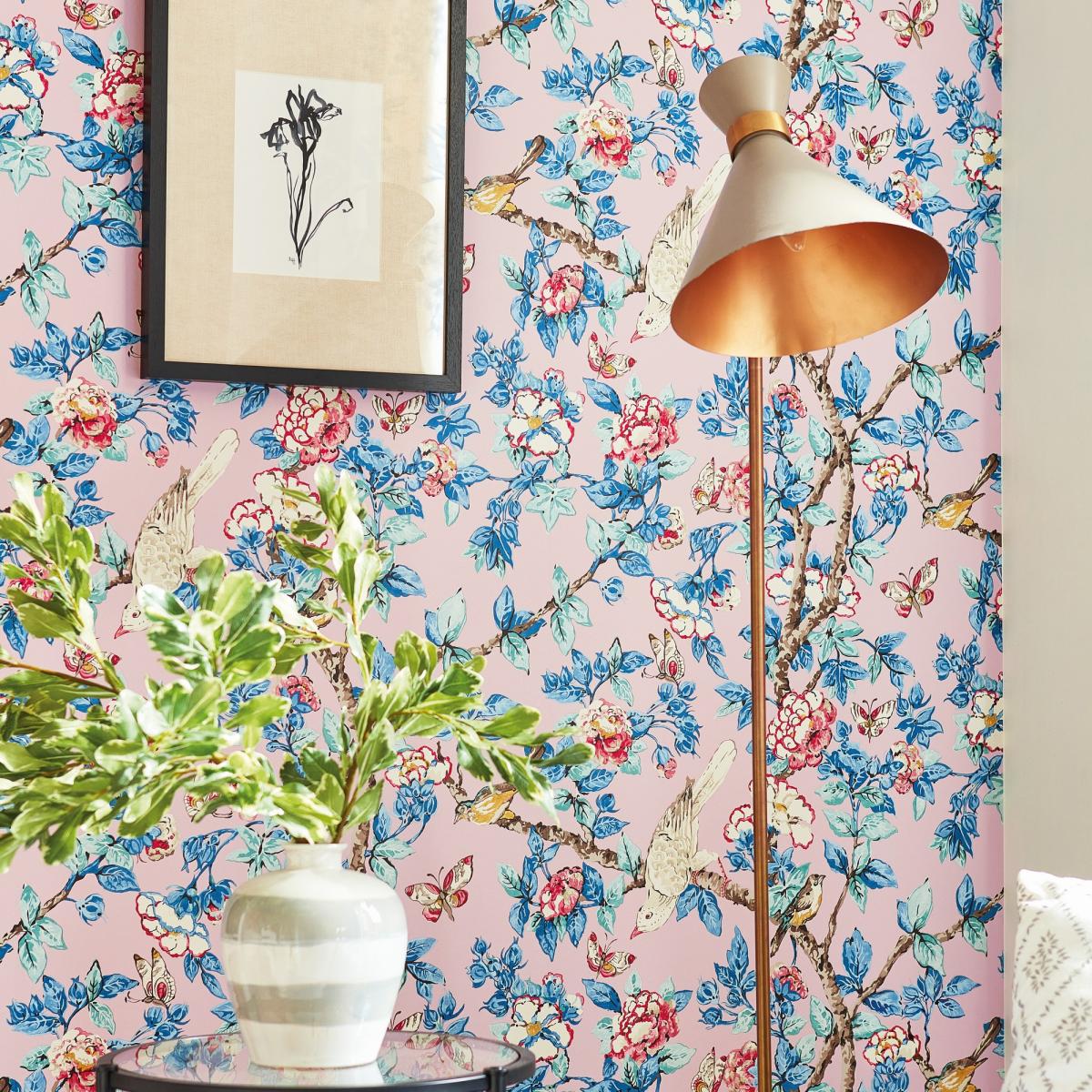 Caverley Wallpaper 217035 by Sanderson in Rose French Blue Roll – image 3