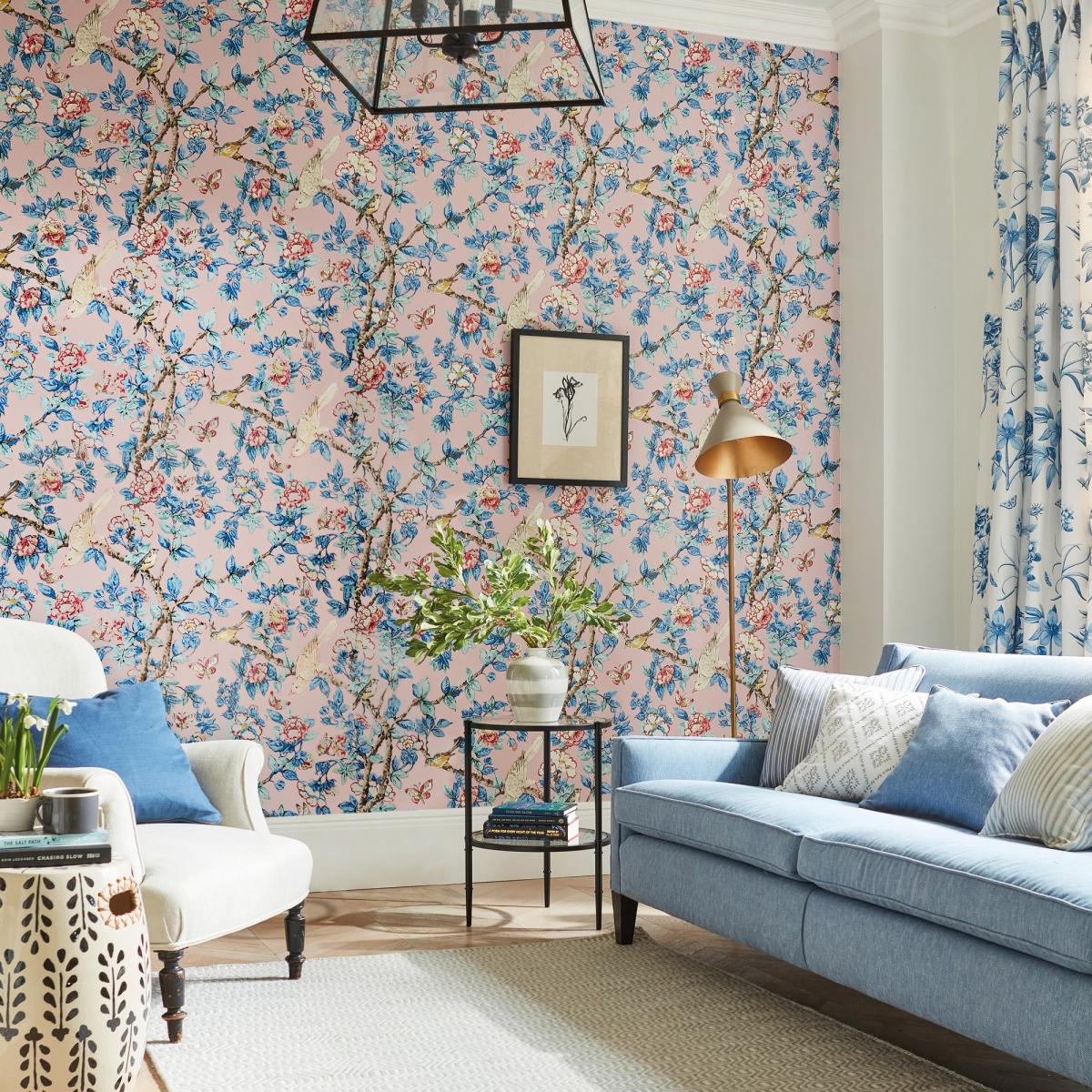 Caverley Wallpaper 217035 by Sanderson in Rose French Blue Roll – image 1