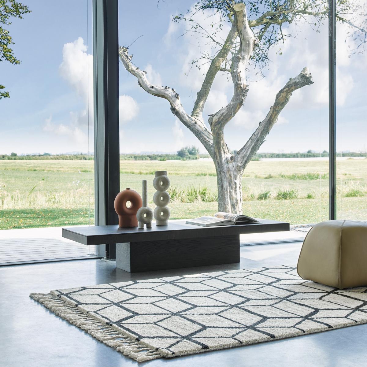 Arabiska Geometrisk 063301 Geometric Tassel Rugs in Beige Black by Brink and Campman – image 1