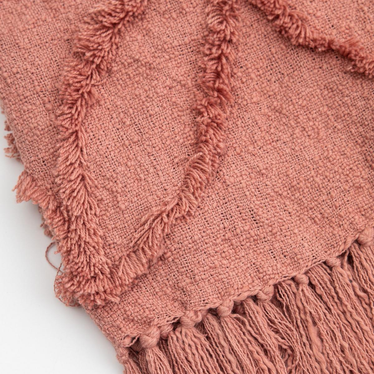 Mica Woven Tufted Tassel Throw in Coral Pink 130x170cm – image 2
