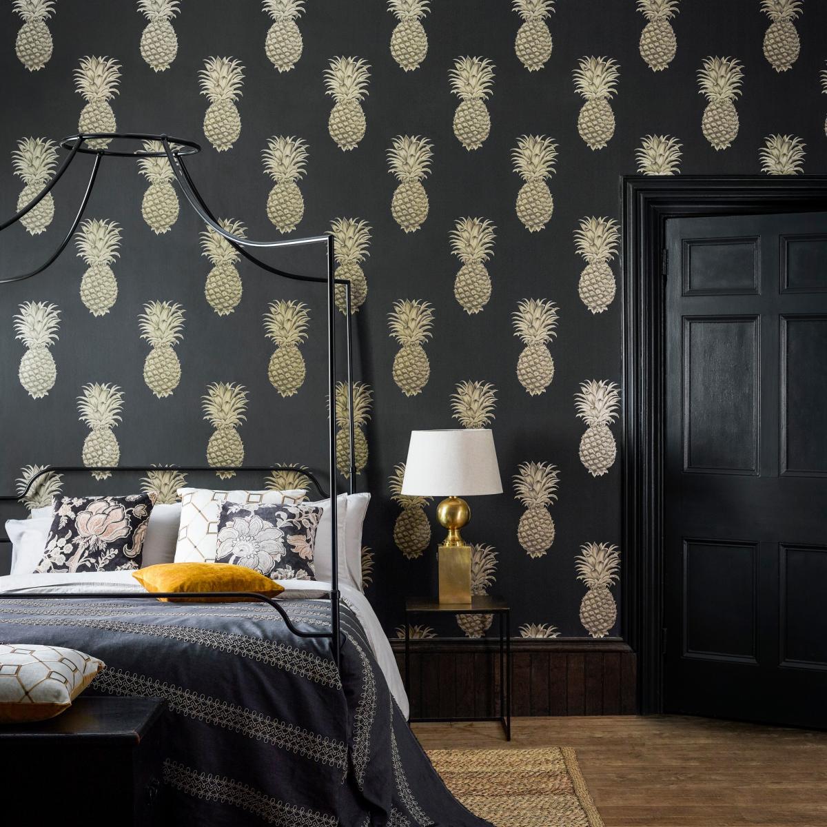 Pineapple Royale Wallpaper 216326 by Sanderson in Graphite GoldRoll – image 2