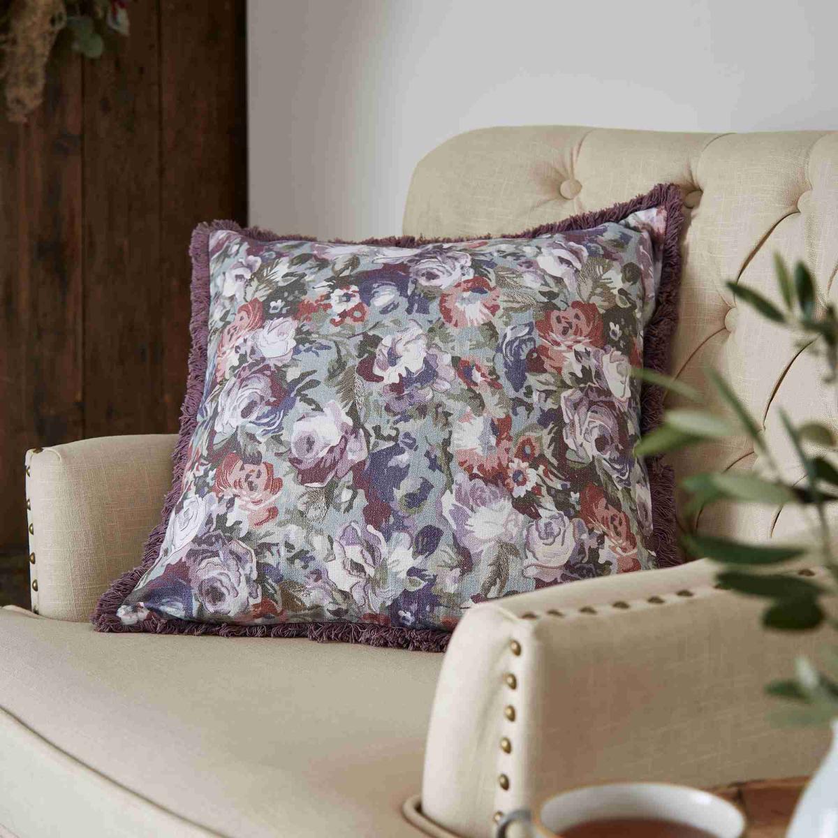 Ffion Floral Cushion by Laura Ashley in Blackberry Purple50x50cm – image 1
