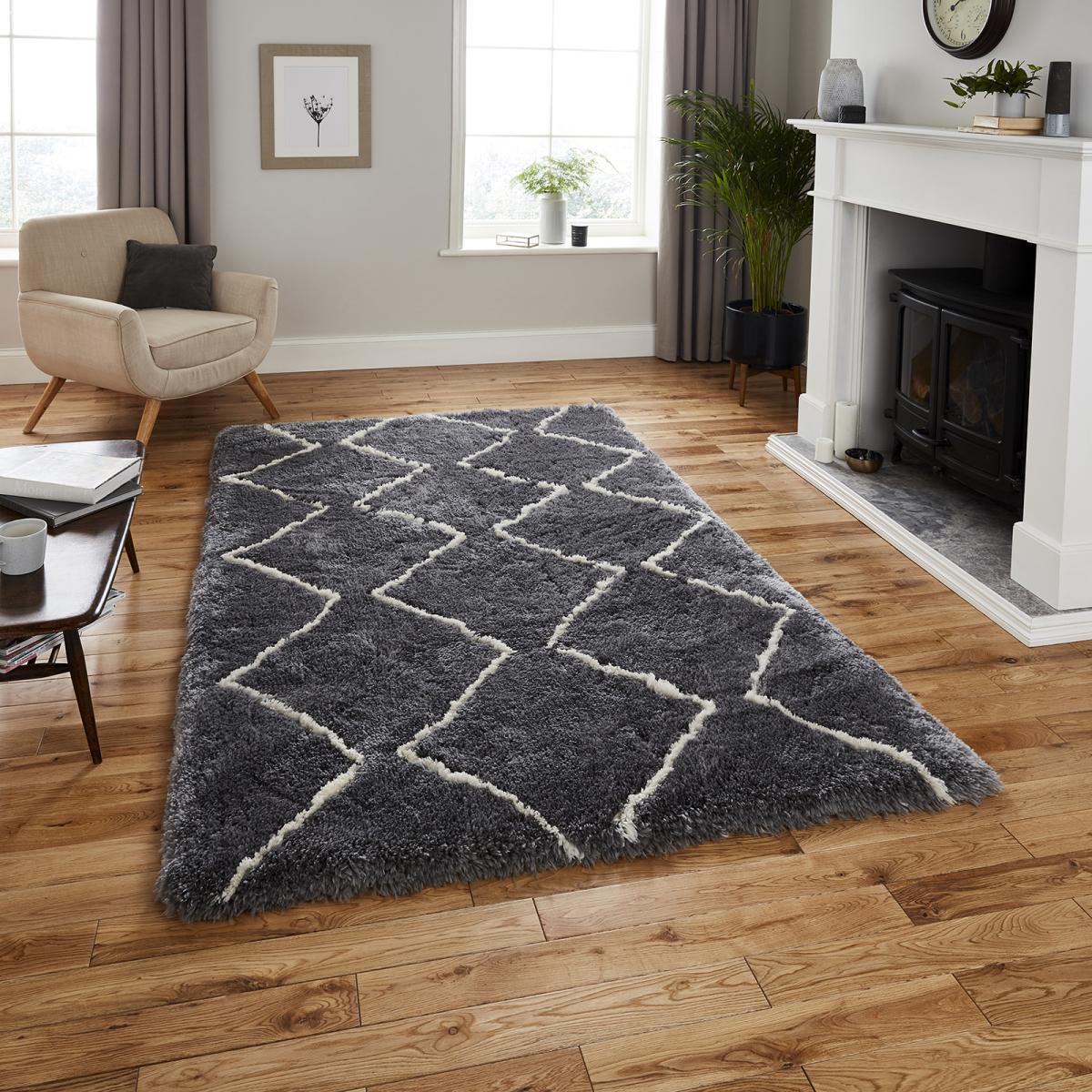 Morocco 3742 Boho Shaggy Rugs in Grey Cream 120x170cm – image 1