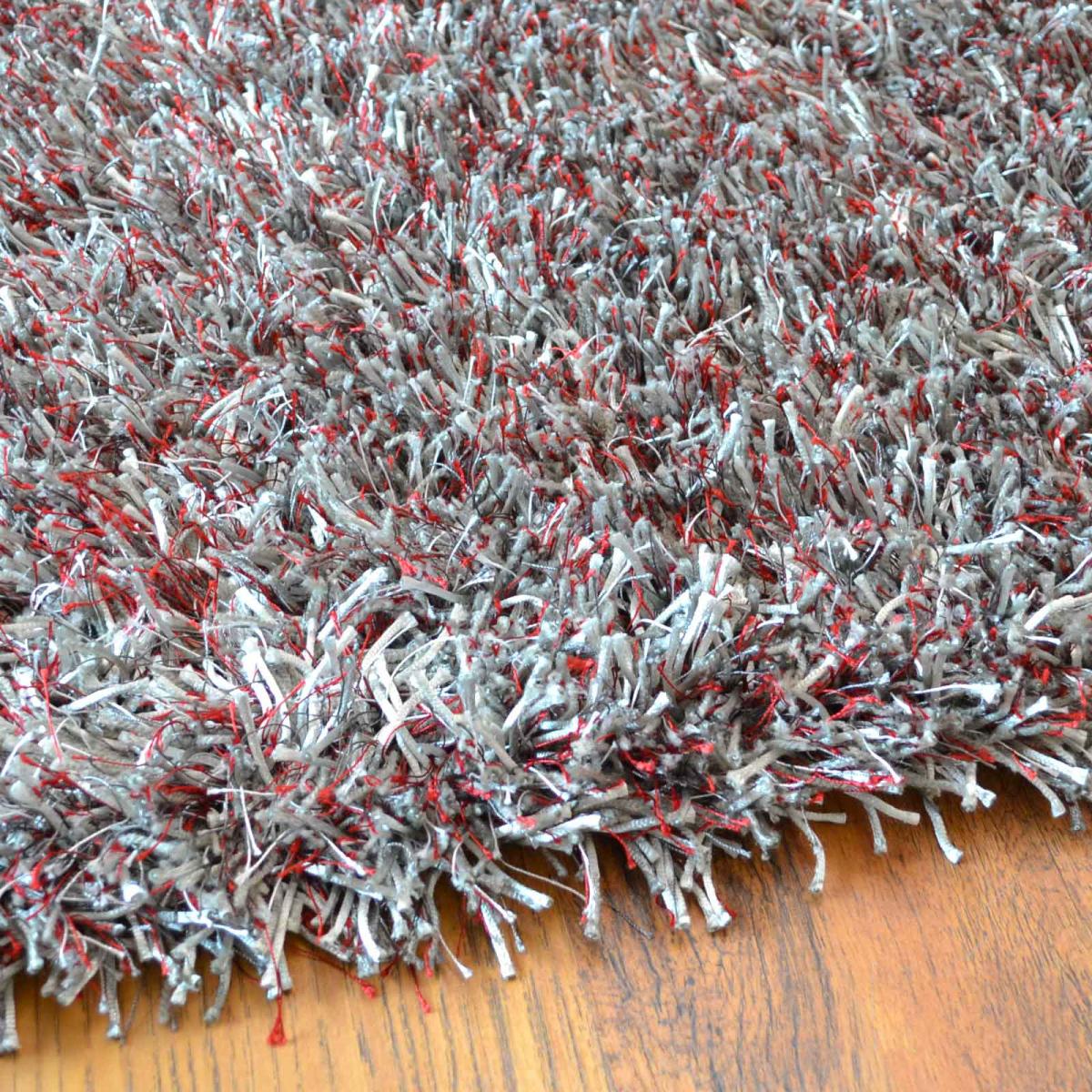 Lounge Collection Beat Shaggy Rugs Silver Red 12 200x200cm – image 3