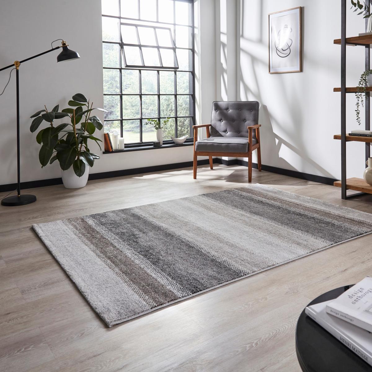 Milano 20687 Modern Stripe Rug in Grey Beige – image 1