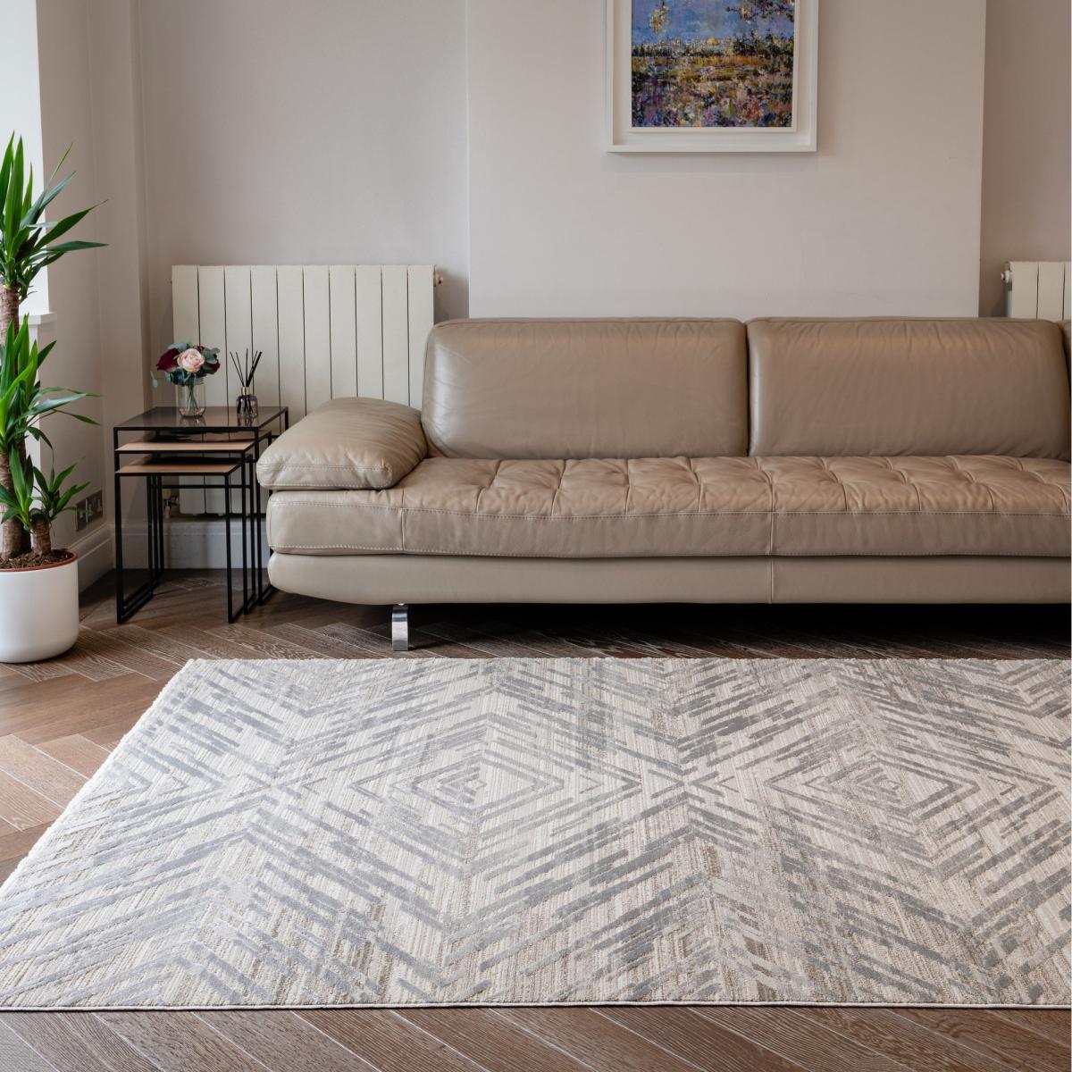 Onyx ONX01 Abstract Geometric Rugs in Silver Beige – image 1