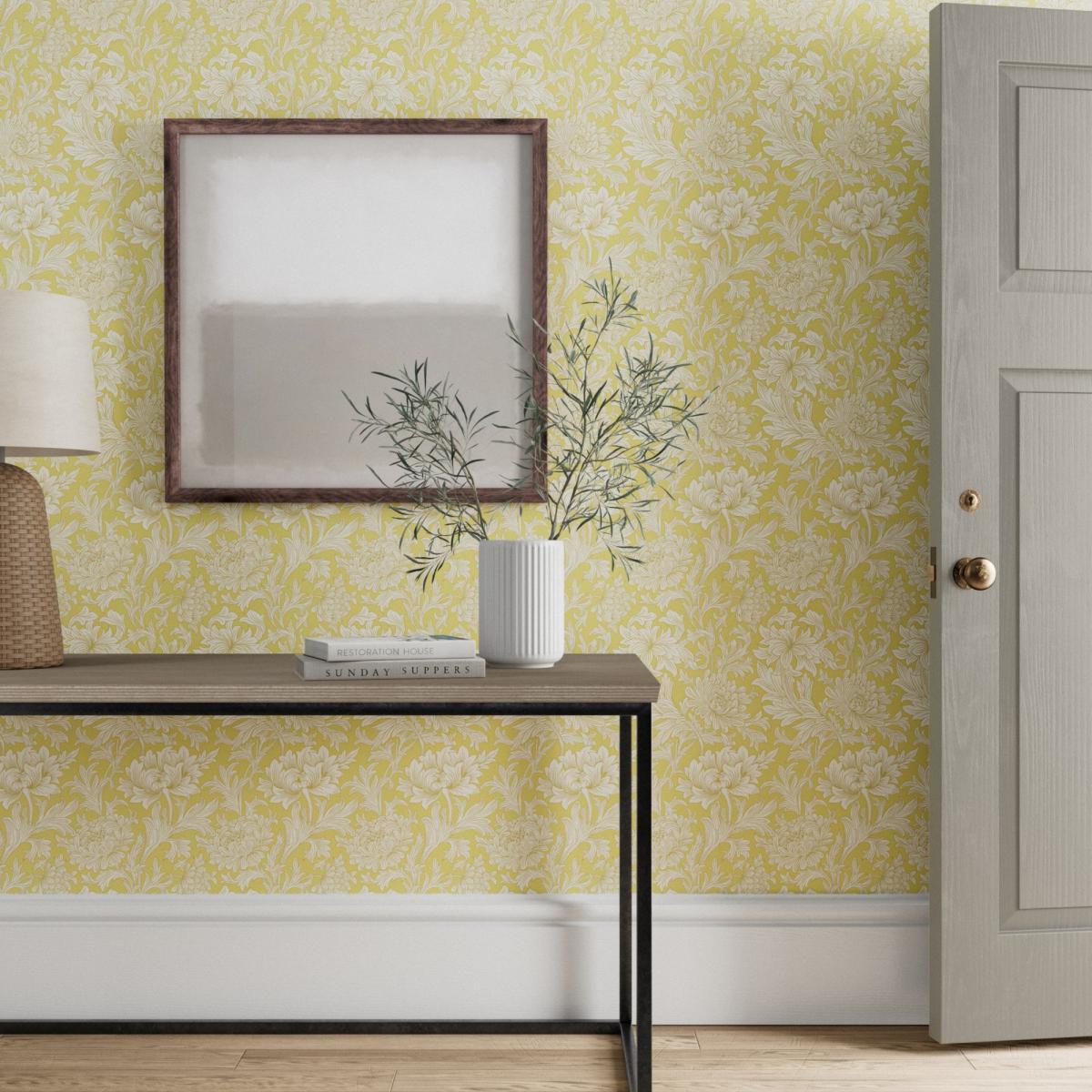 Chrysanthemum Toile Wallpaper 217068 by Morris & Co in Weld Yellow Roll – image 2