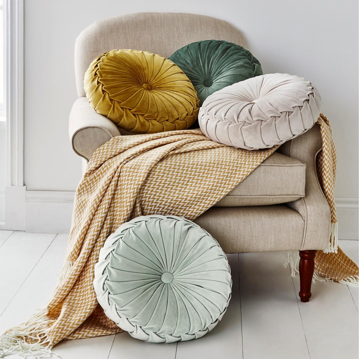 Rosanna Velvet Circle Cushion by Laura Ashley in Sage Green35x14cm – image 2