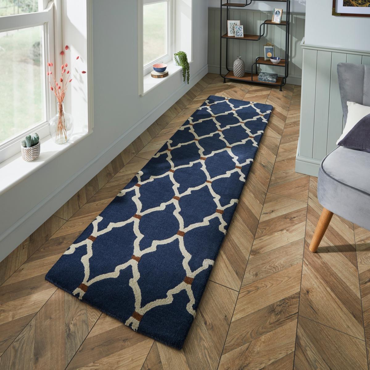 Empire Trellis Wool Runner Rugs in Indigo 45508 by Sanderson 67x230cm – image 1