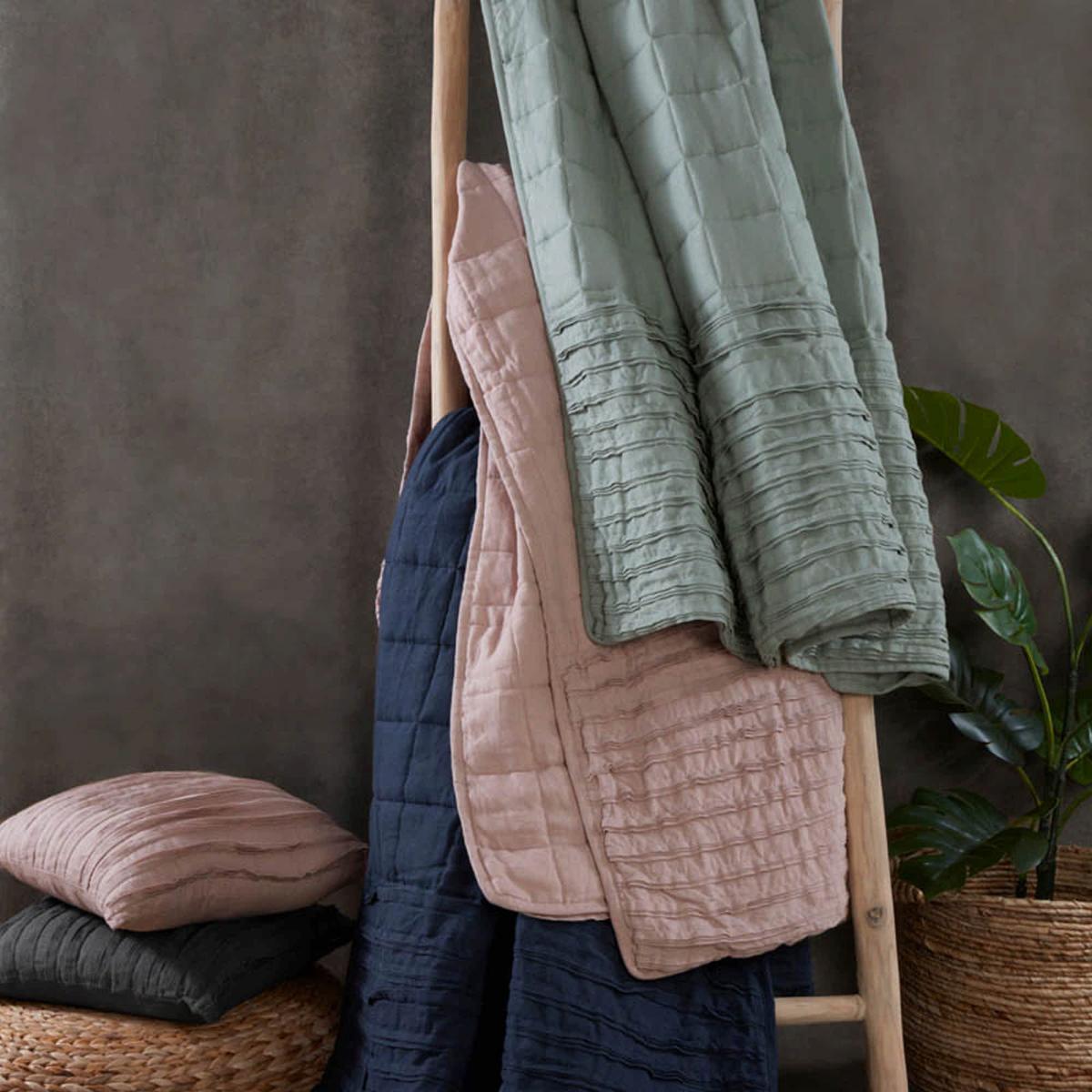 Lazy Linen Plain Quilted Ruffle Throw in Sage Green&nbsp;180x130cm – image 3