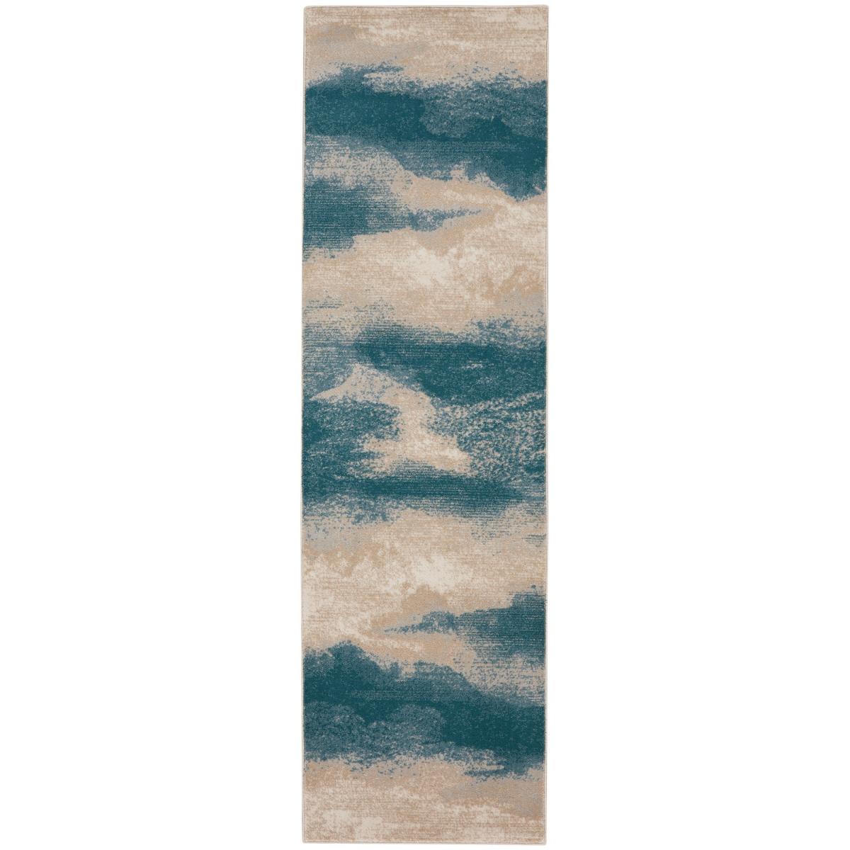 Maxell Abstract Runner Rugs MAE06 by Nourison in Ivory Teal67x230cm – image 5