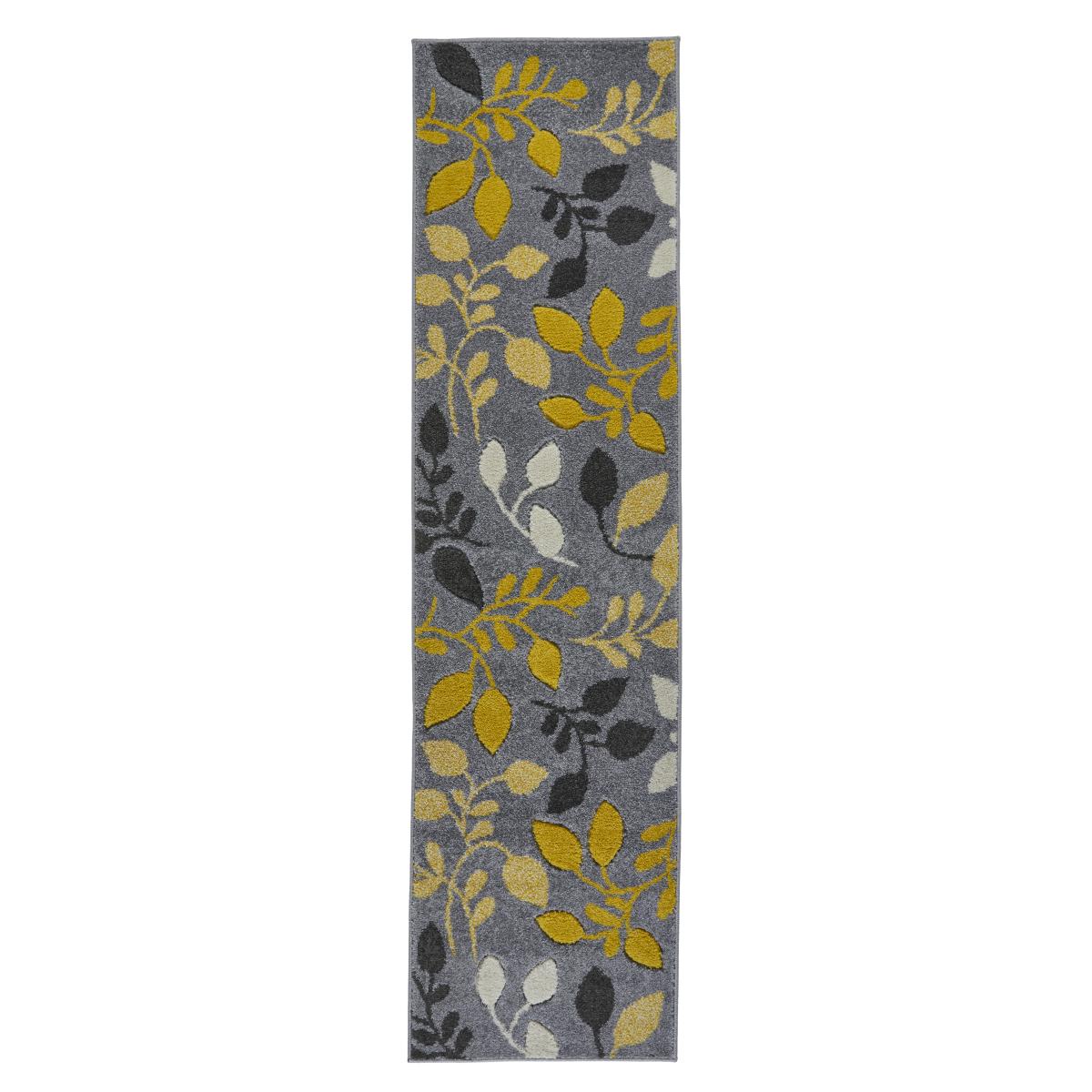 Portland 1096 1 Carved Leaf Runner Rugs in Grey Ochre Yellow&nbsp;60x230cm – image 4