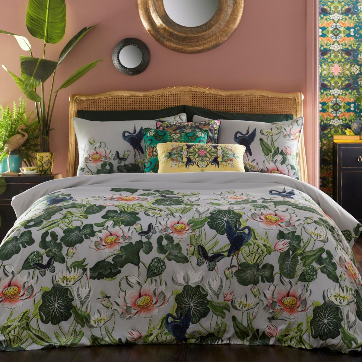 Waterlily Floral Bedding Duvet Cover and Pillowcase By Wedgwood in Dove Grey&nbsp;200x200cm – image 2