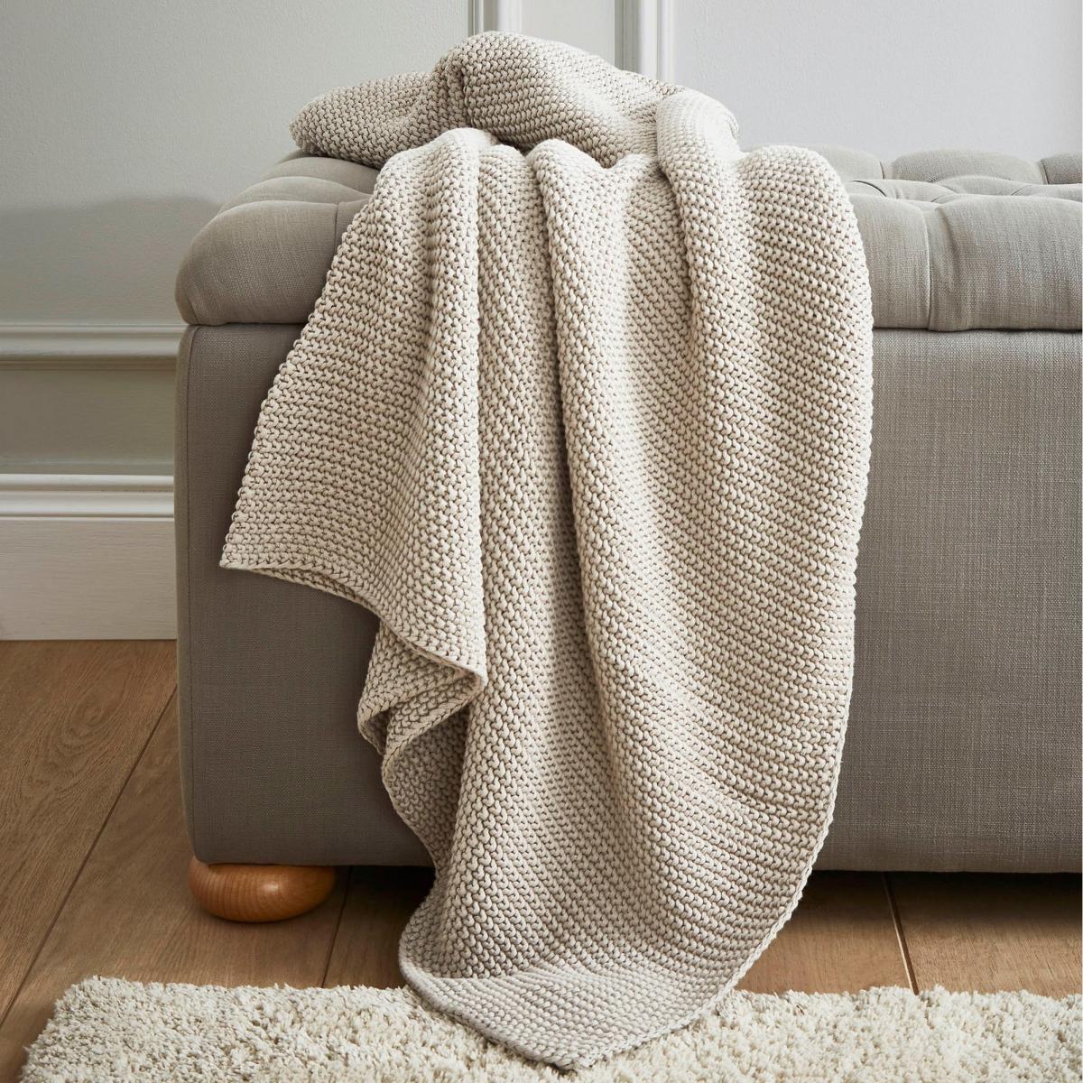 Parker Chunky Knit Throw by Laura Ashley in Dove Grey125x150cm – image 1