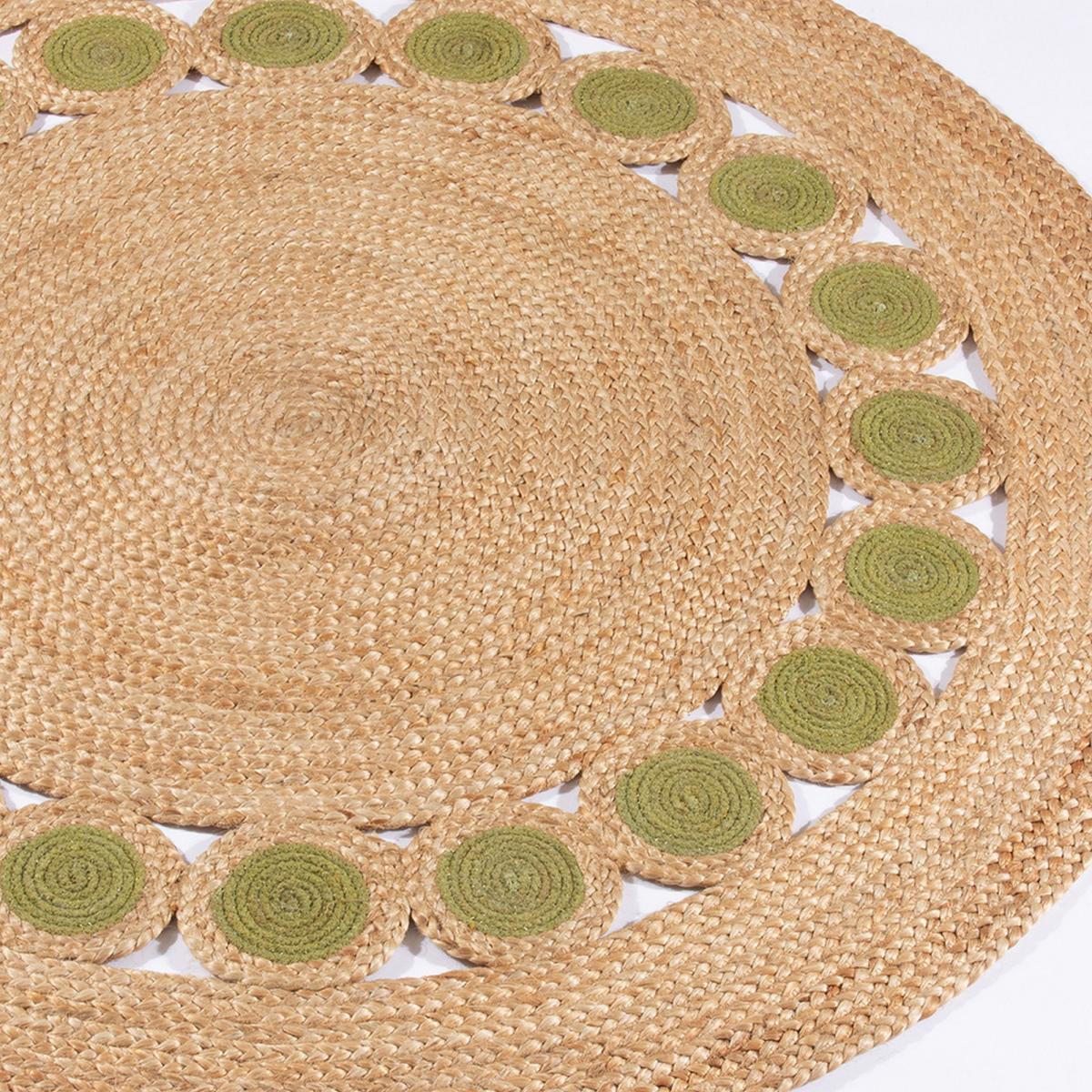 Prestwich Circular Hand Braided Jute Rug in Olive Green 140x140cm – image 4