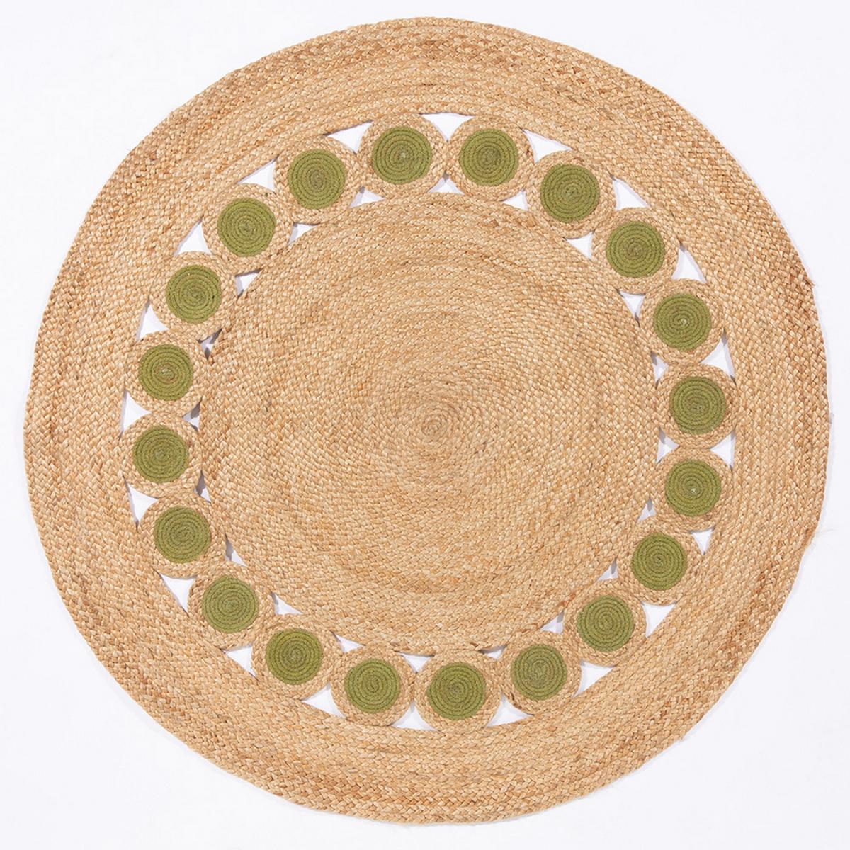 Prestwich Circular Hand Braided Jute Rug in Olive Green 140x140cm – image 5