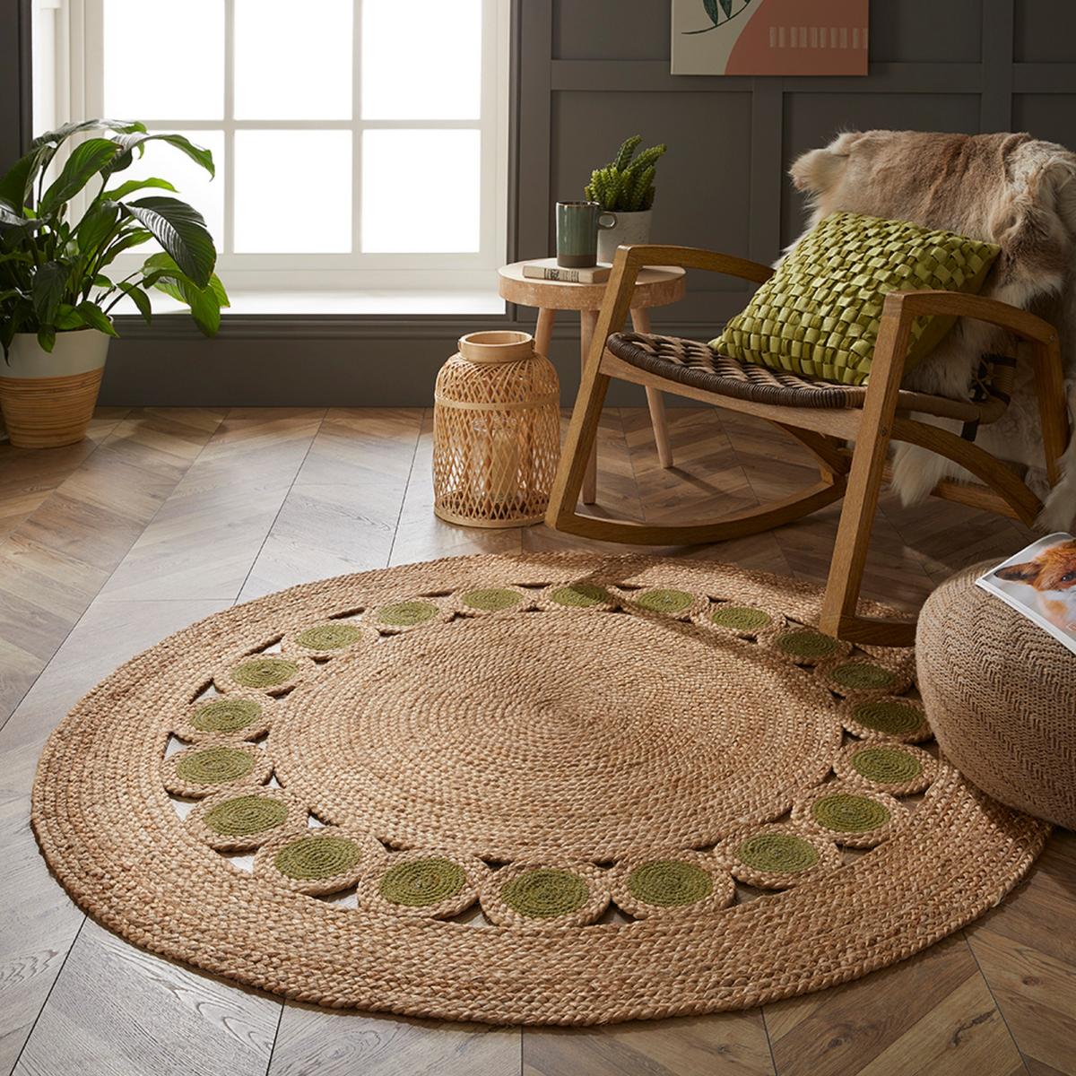 Prestwich Circular Hand Braided Jute Rug in Olive Green 140x140cm – image 1