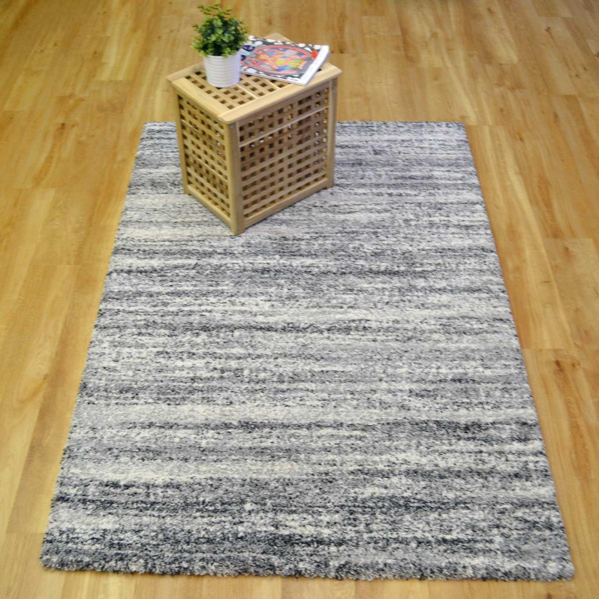 Mehari Shaggy Striped Rugs 23094 6258 in Grey 120x170cm – image 1