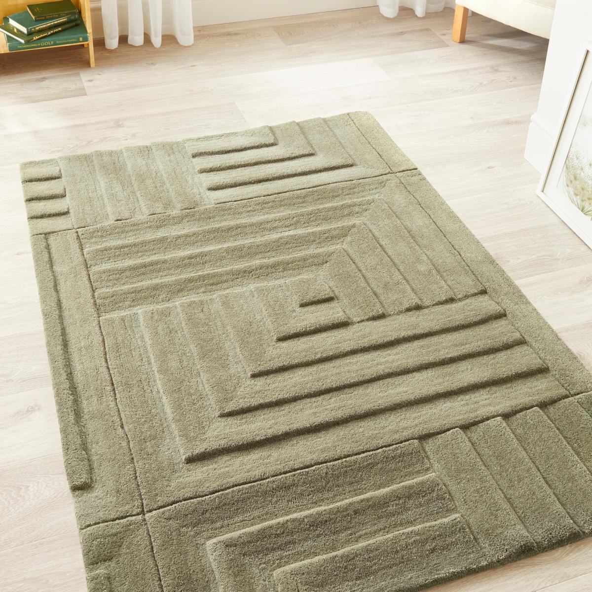 Maze Geometric Wool Rugs in Olive Green&nbsp;160x230cm – image 2