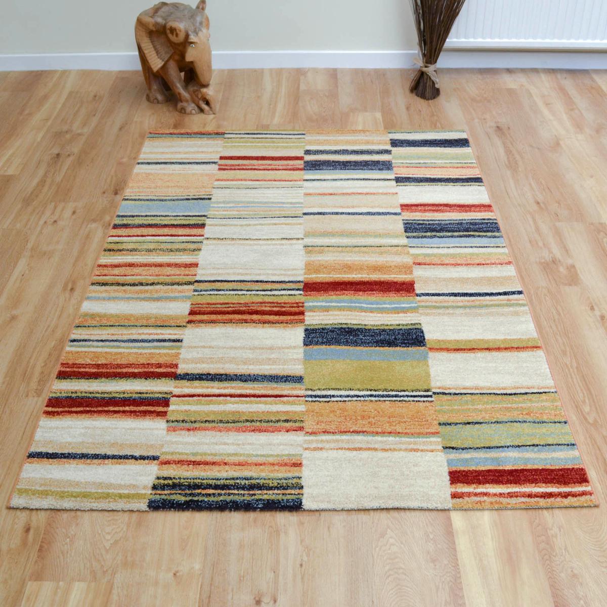 Woodstock Striped Block Rugs 32303 6372 in Beige Multi 80x150cm – image 1