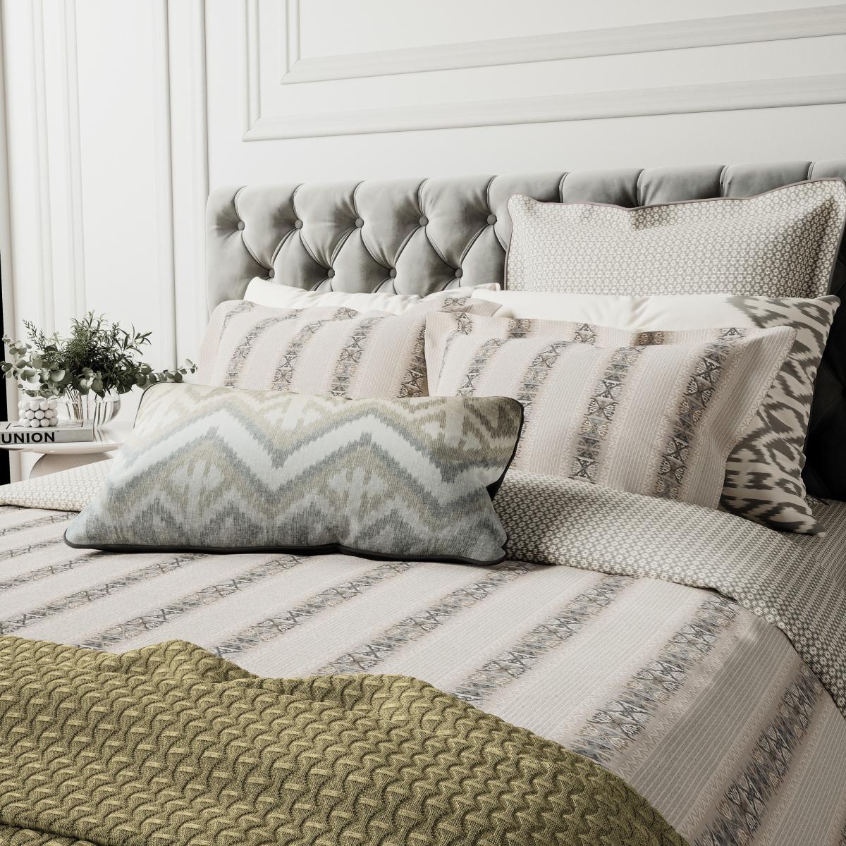Hemma Kilim Stripe Bedding by Bedeck of Belfast in Linen Chartreuse Green&nbsp;140x200cm – image 2