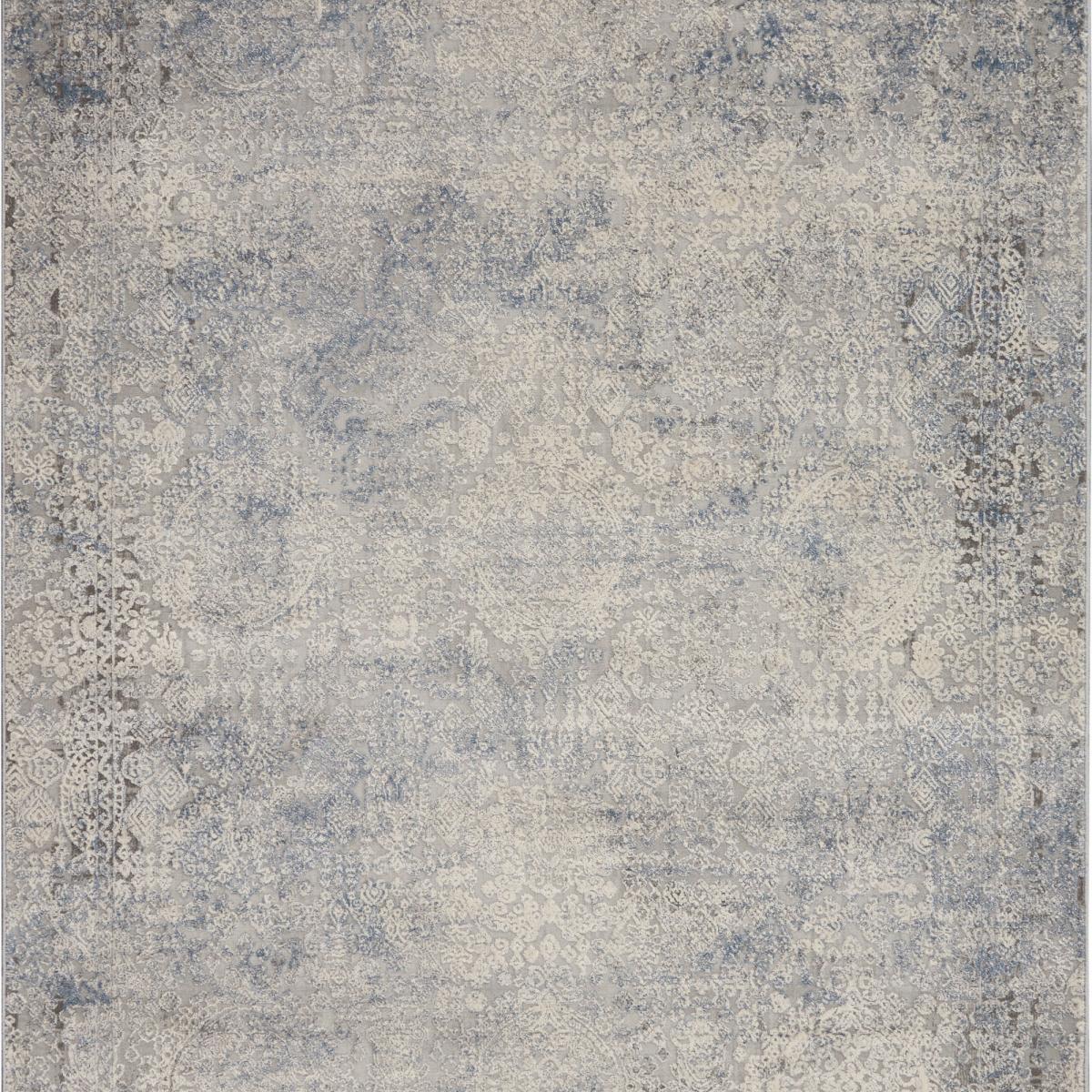 Rustic Textures Abstract Runner Rugs RUS09 in Ivory Light Blue 66x229cm – image 3