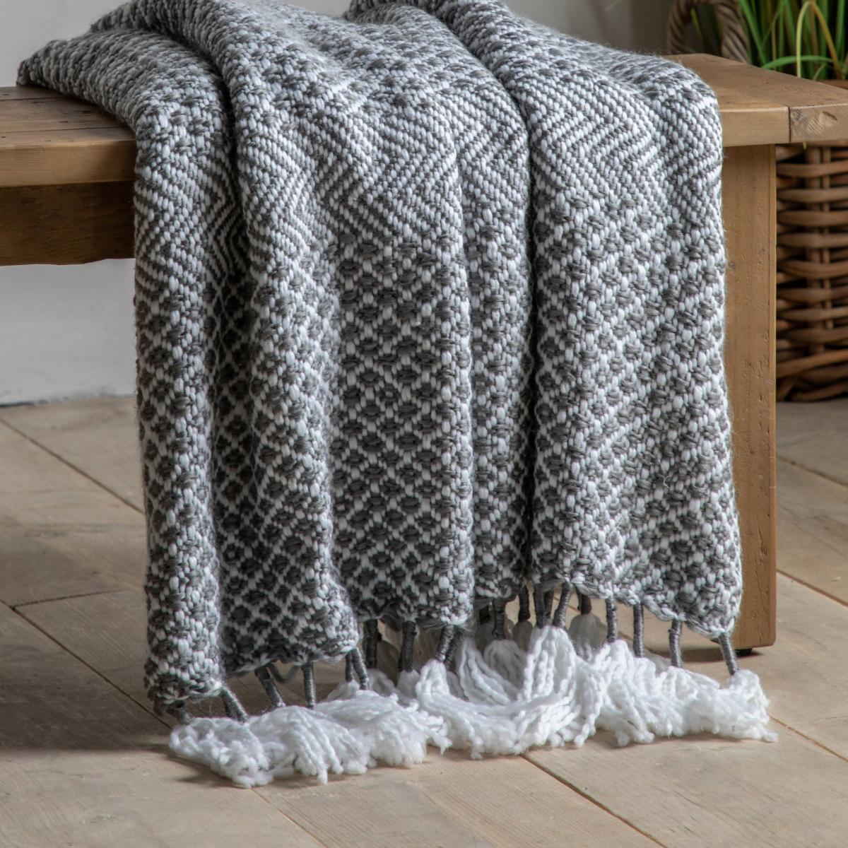 Blair Woven Tassel Throw in Grey & Cream 130x170cm – image 2
